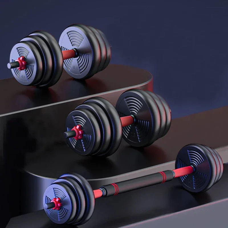 Adjustable 5-44lbs dumbbell to barbell set by Fitnessniches, showcasing versatile weights and ergonomic design.