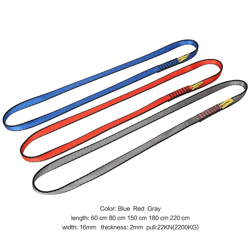 Professional Fitnessniches rock climbing nylon sling belt displayed with strong stitching and durable hardware.