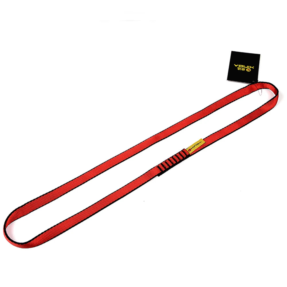 Professional Rock Climbing Nylon Sling Belt by Fitnessniches, showcasing durable design and secure fastening features.