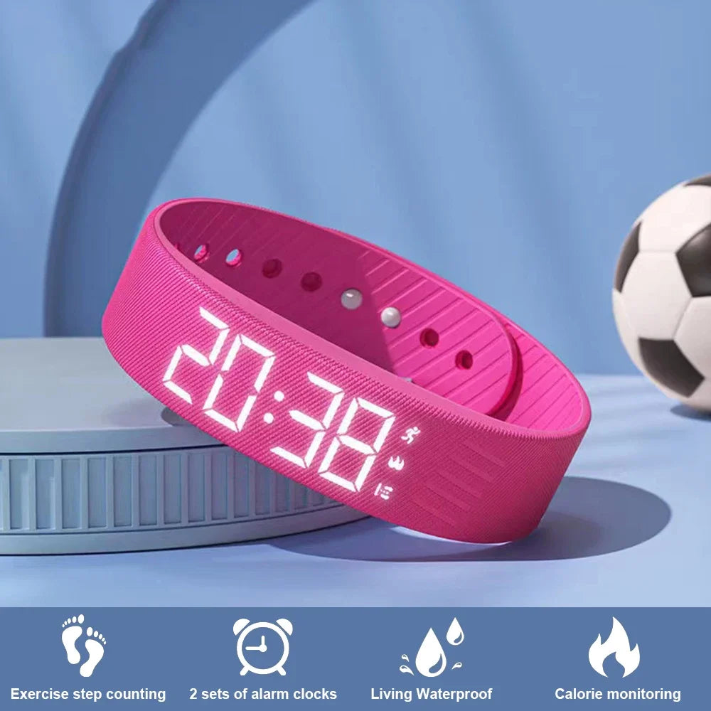 Fitnessniches Smart Bracelet with LED digital display showing time and fitness tracking features on a black strap.