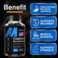 Fitnessniches Creatine Monohydrate 3000mg powder in a clear container with a scoop on a wooden surface.