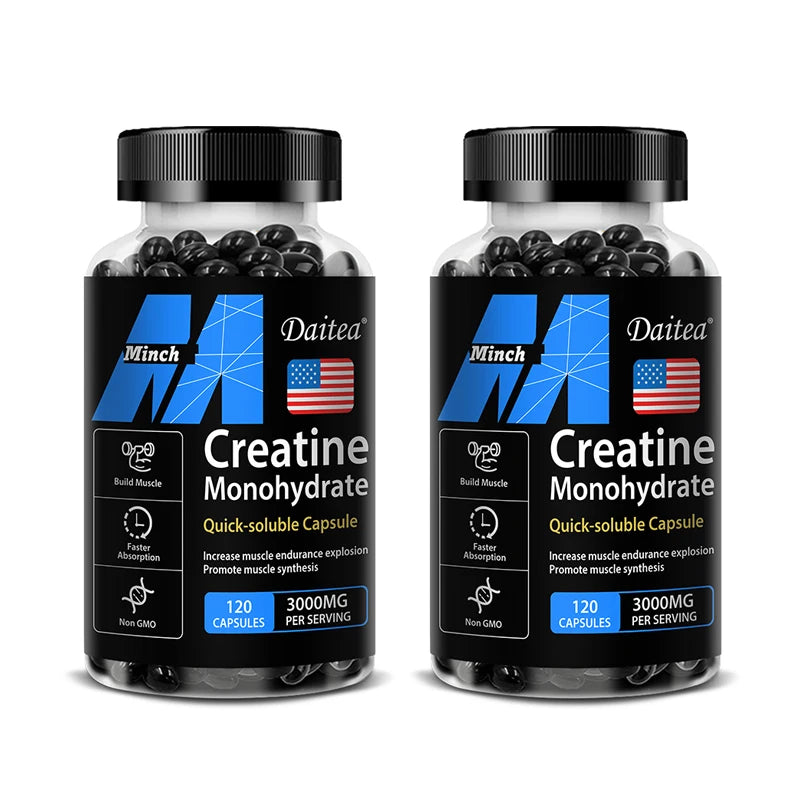 Fitnessniches Creatine Monohydrate 3000mg powder in a clear container with a scoop on a white background.