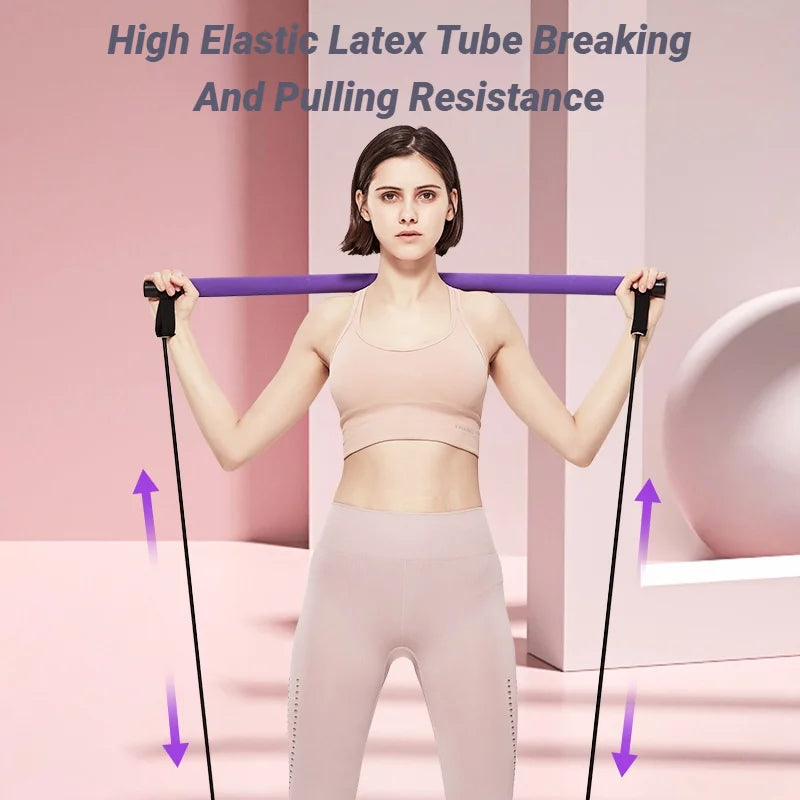 Portable Fitnessniches Yoga Pilates bar with resistance bands, showcasing its ergonomic design and adjustable length.