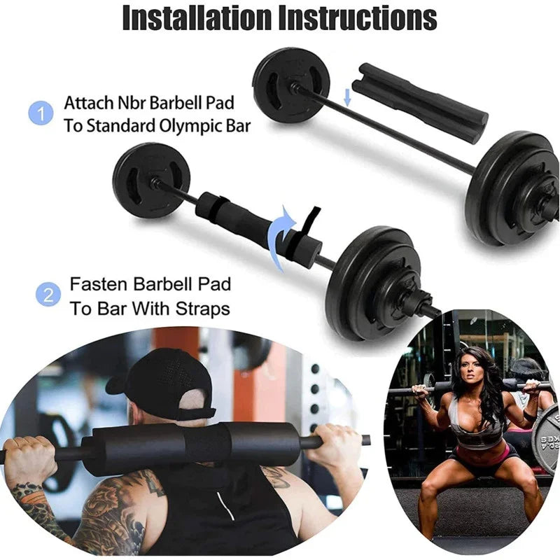 Fitnessniches barbell squat pad in black, designed for comfort and support during weightlifting exercises.