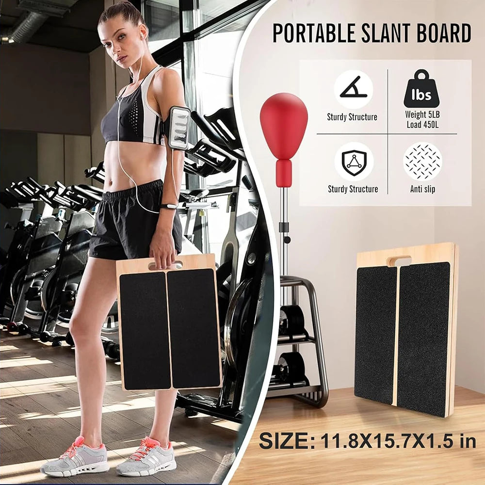 Foldable wooden incline board from Fitnessniches, showcasing a sturdy design for effective workouts and exercises.