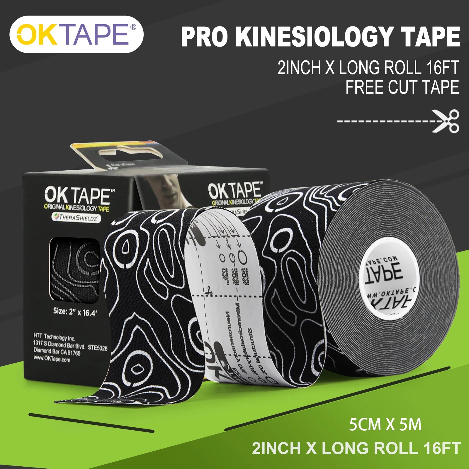 OK TAPE PRO kinesiology tape in a roll, featuring a vibrant color and texture for athletic support and muscle recovery.