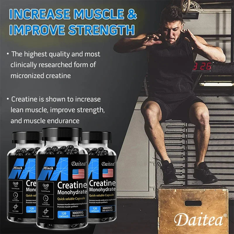 Creatine Monohydrate 3000mg by Fitnessniches in a clear container with a black scoop on a white background.