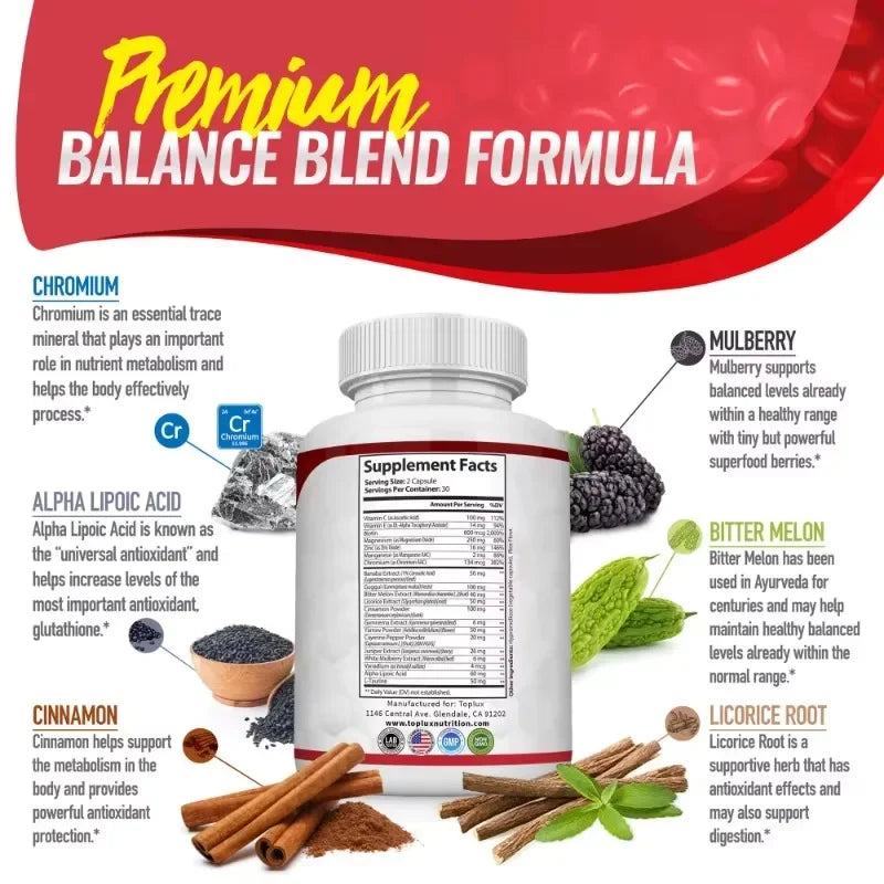 Vitamin C + E Blood Sugar Complex by Fitnessniches in a bottle, highlighting heart and immune support benefits.