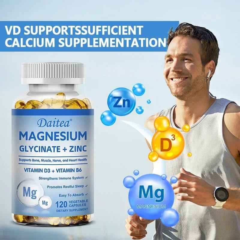Fitnessniches Magnesium Zinc D3 Triple Formula bottle with label showcasing dietary supplement ingredients and dosage information.