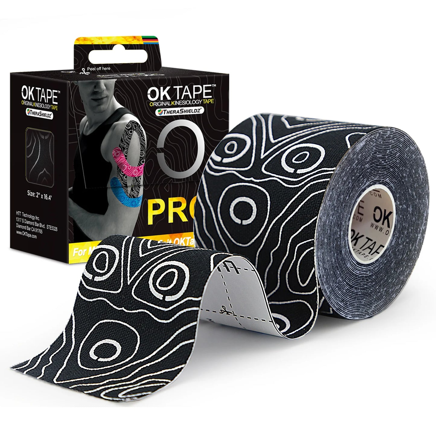 OK TAPE PRO kinesiology tape by Fitnessniches in assorted colors, displayed in a roll with a textured surface.