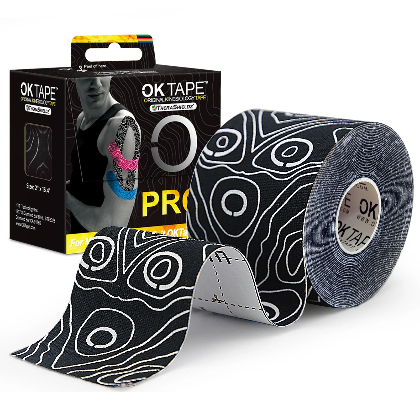 OK TAPE PRO kinesiology tape by Fitnessniches in assorted colors, displayed in a roll with a textured surface.