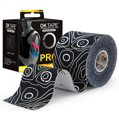 OK TAPE PRO kinesiology tape by Fitnessniches in assorted colors, displayed in a roll with a textured surface.