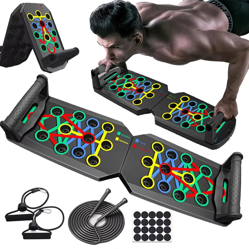 Fitnessniches push-up board set featuring color-coded positions for varied workouts and enhanced strength training.