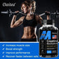 Fitnessniches Creatine Monohydrate 3000mg powder in a clear container with a scoop on a wooden surface.