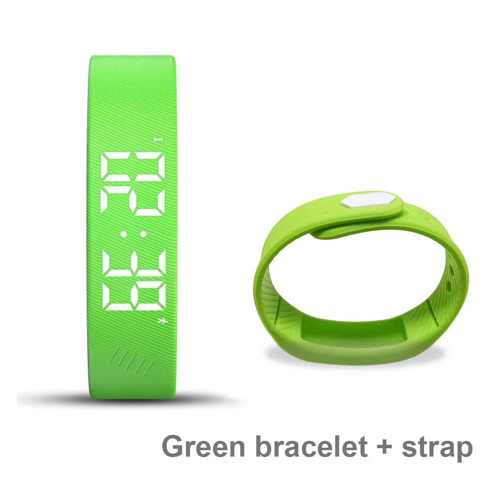 Fitnessniches Smart Bracelet with LED digital display, showcasing sleek design and adjustable wristband in black.