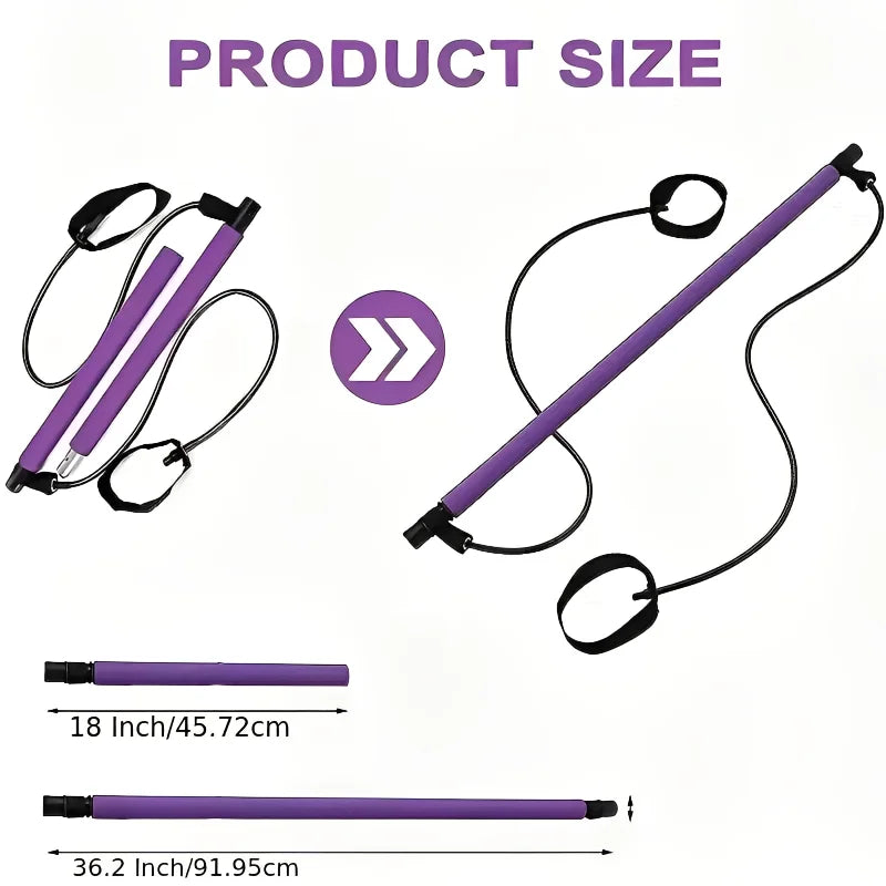 Portable Fitnessniches yoga Pilates bar with resistance bands in a home workout setting.