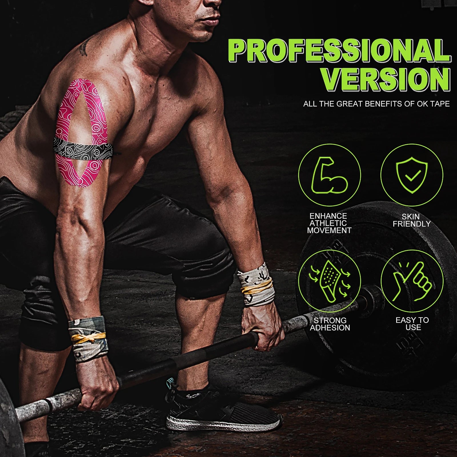 OK TAPE PRO kinesiology tape in various colors, designed for muscle support and injury prevention by Fitnessniches.