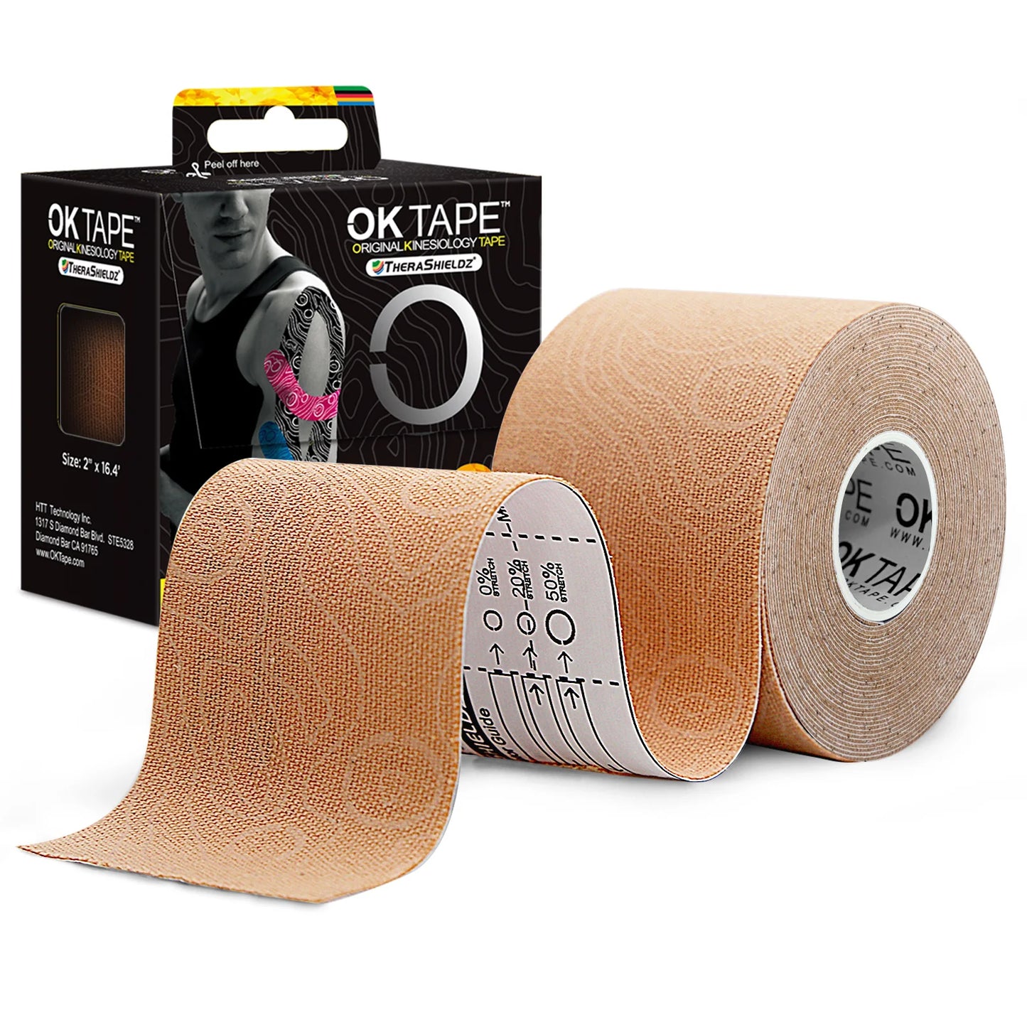 OK TAPE PRO kinesiology tape in vibrant colors, rolled and ready for athletic support and injury prevention.