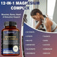Fitnessniches Magnesium 12-in-1 Complex bottle with label, showcasing the product's multi-nutrient benefits.