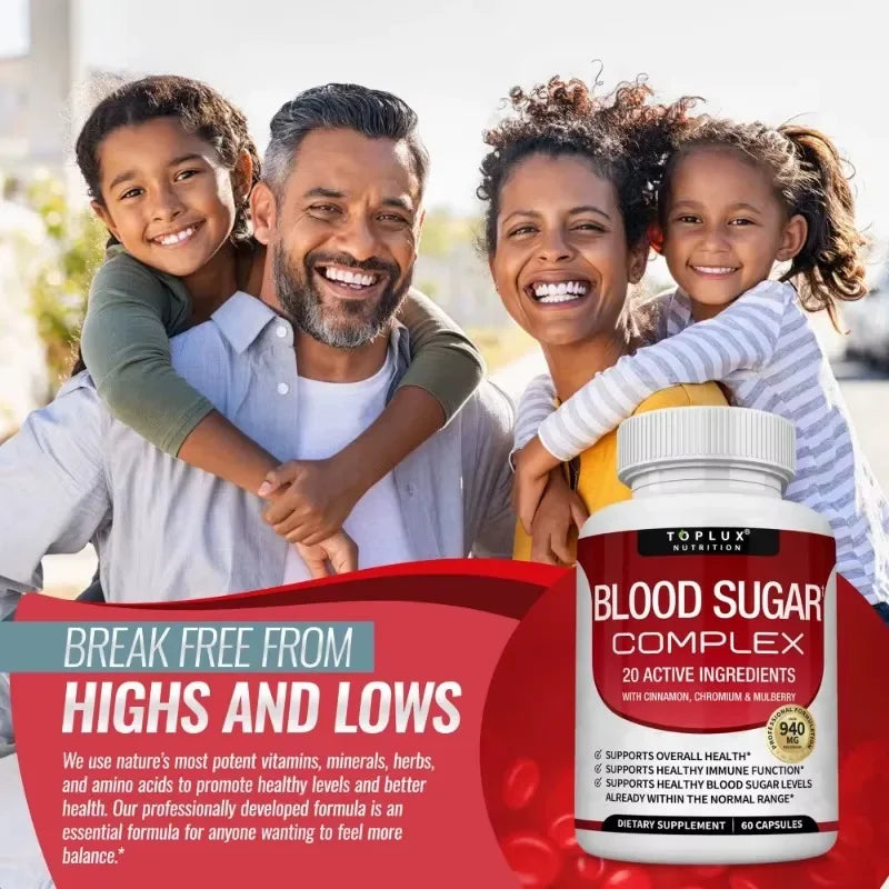 Vitamin C + E Blood Sugar Complex bottle by Fitnessniches, featuring heart and immune support label design.